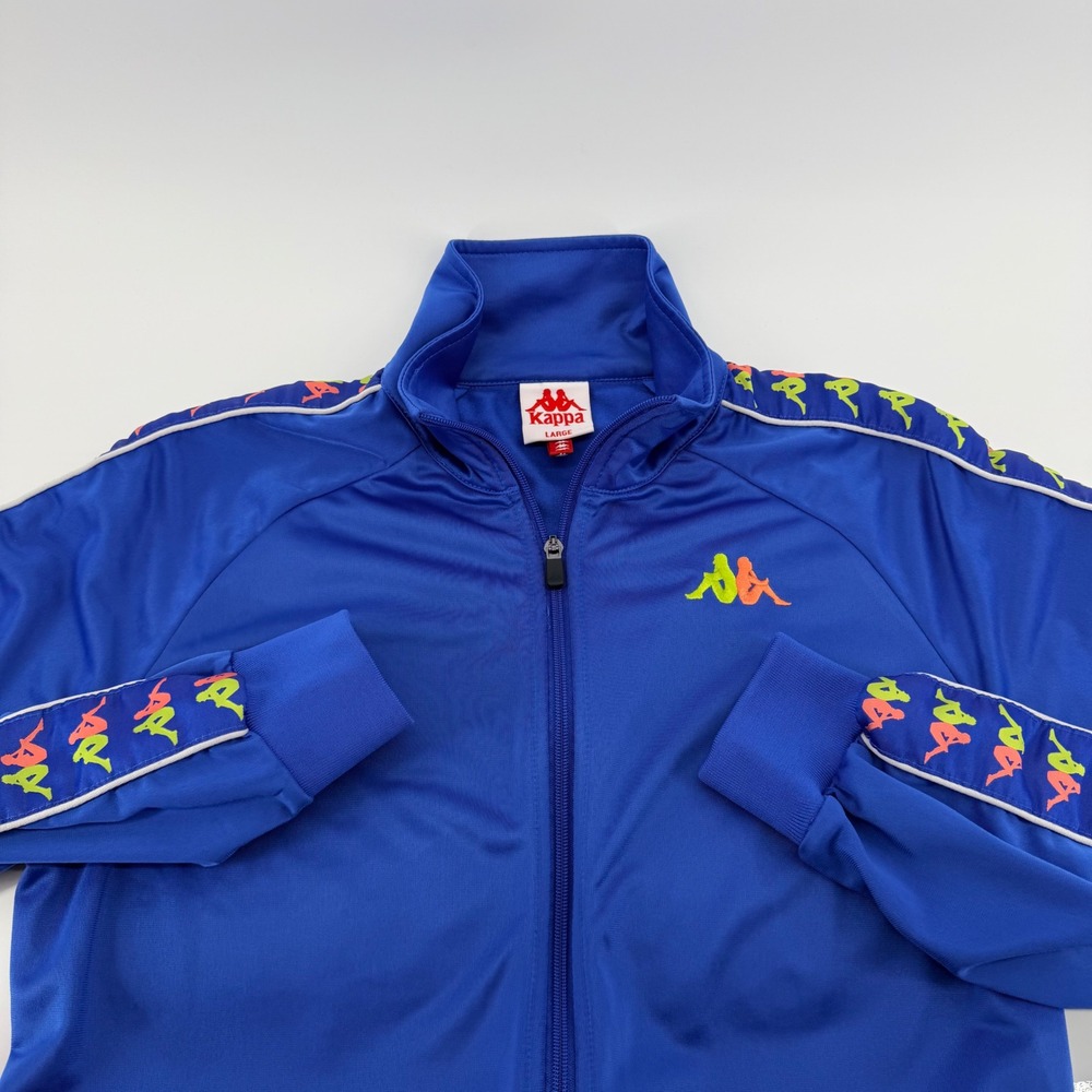 Kappa Track Jacket Neon Logo Tape Blue Full Zip Streetwear Large